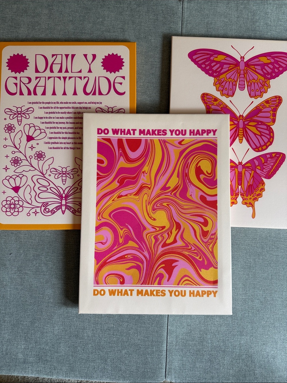 Pink and Orange Hippie Style Canvases - Set of 3